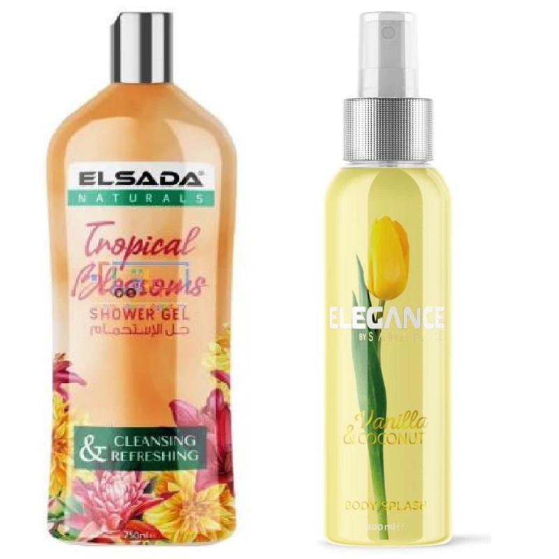 COFFRET 2*1 gel douche tropical blossoms 750ml +body splash vanille 300ml