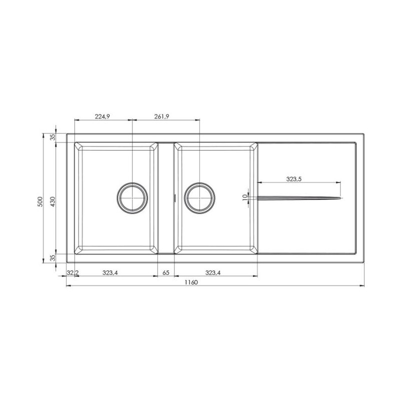 ÉVIER DE CUISINE ENCASTRABLE FOCUS GRANITECK 2 BACS + ÉGOUTTOIR - NOIR