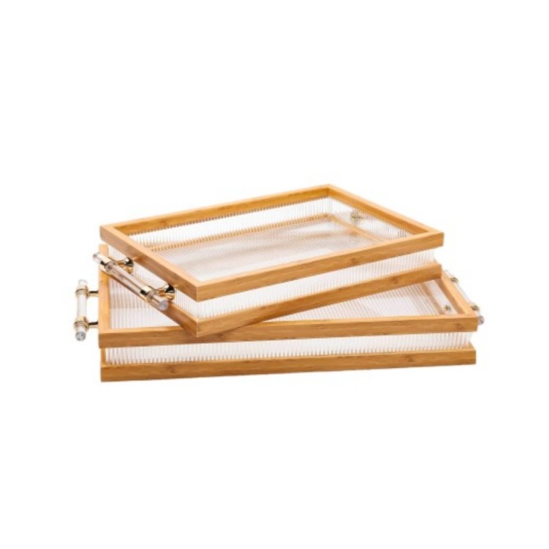 Lot de 2 plateaux à servir en bois + plexiglas