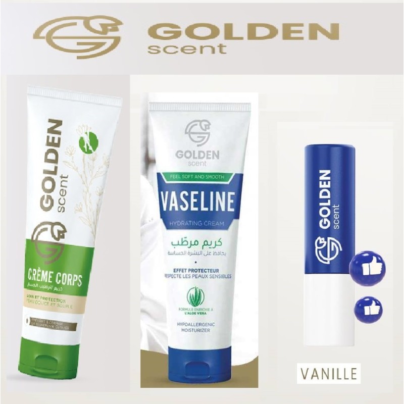 COFFRET GOLDEN vaseline 100ml +crème de corps125ml + baume à lèvre 4g