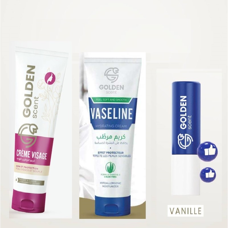 COFFRET GOLDEN vaseline 100ml +crème de visage125ml + baume à lèvre 4g