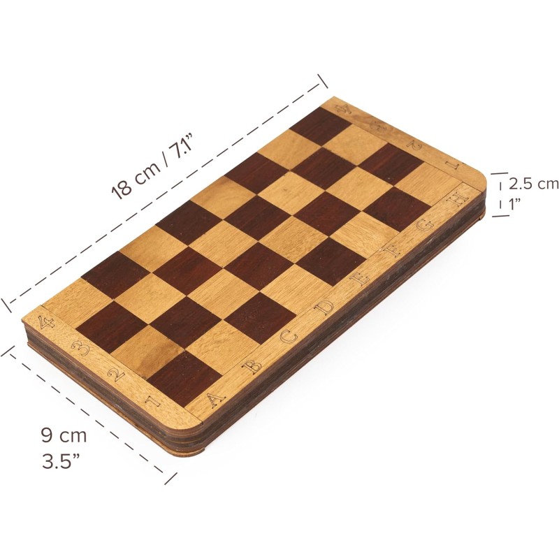 HappyWoods Book Chessboard - Jeu d'échecs en Bois d'olivier et pièces magnétiques - Échiquier Pliable/Portable pour Le Voyage