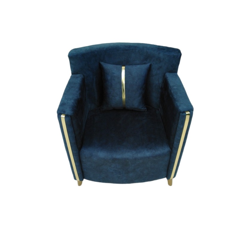 Fauteuil design scandinave - Bleu pétrole a ceinture doré - L75xl75xH75cm