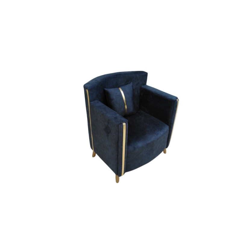 Fauteuil design scandinave - Bleu pétrole a ceinture doré - L75xl75xH75cm