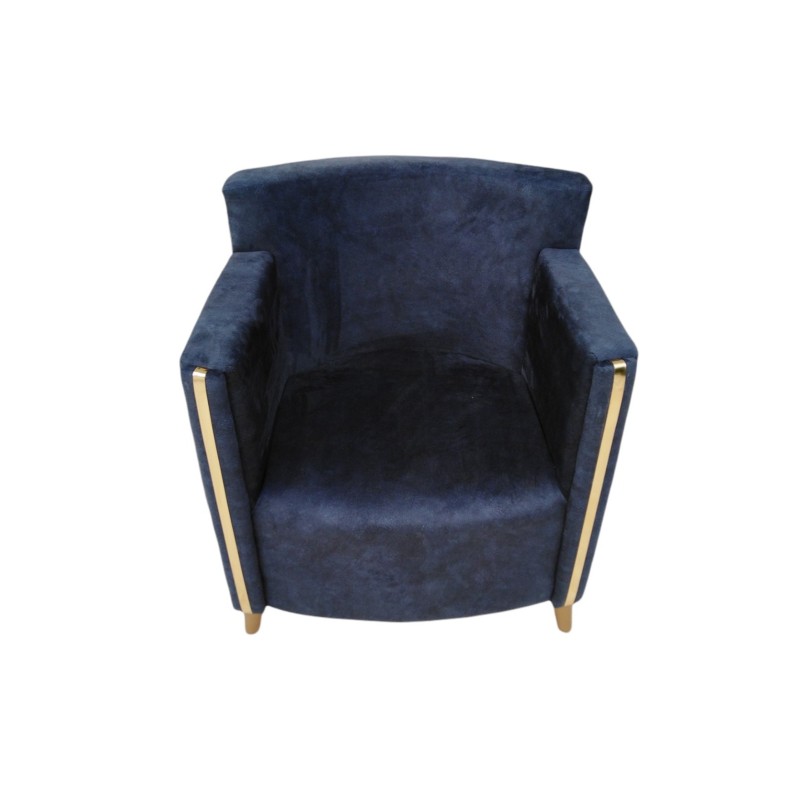 Fauteuil design scandinave - Bleu pétrole a ceinture doré - L75xl75xH75cm