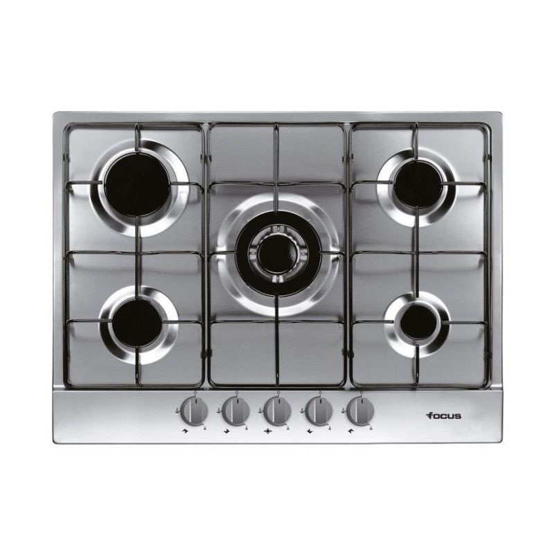 PLAQUE 5 FEUX GAZ 70CM INOX FOCUS