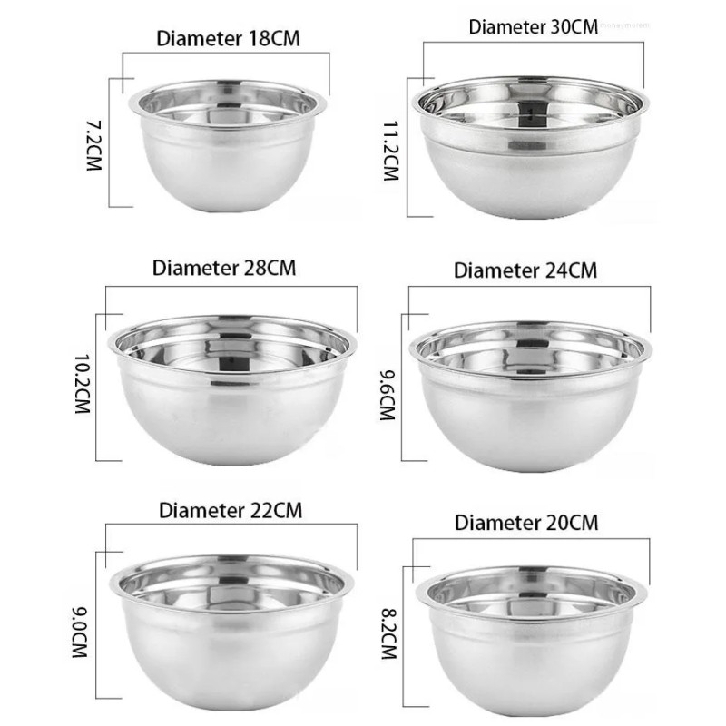 6 Bols Inox Profond Rond en acier inoxydable