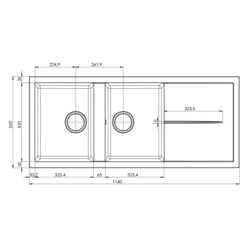 Évier 2 bacs + égouttoir FOCUS F.116W - Blanc