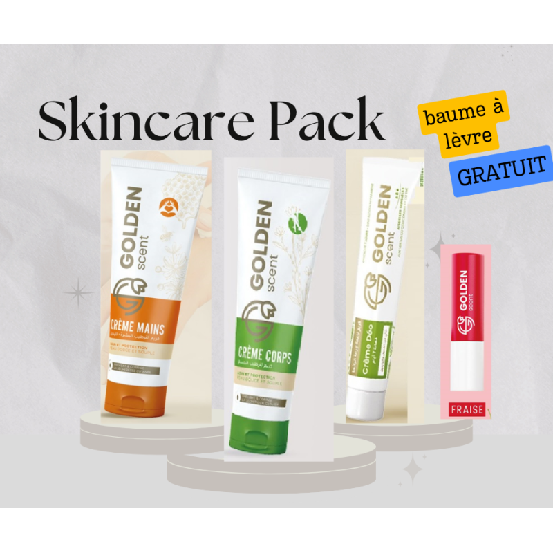 Skin Care Pack GOLDEN crème main+crème de corps+déo+ baume à lèvre gratuit