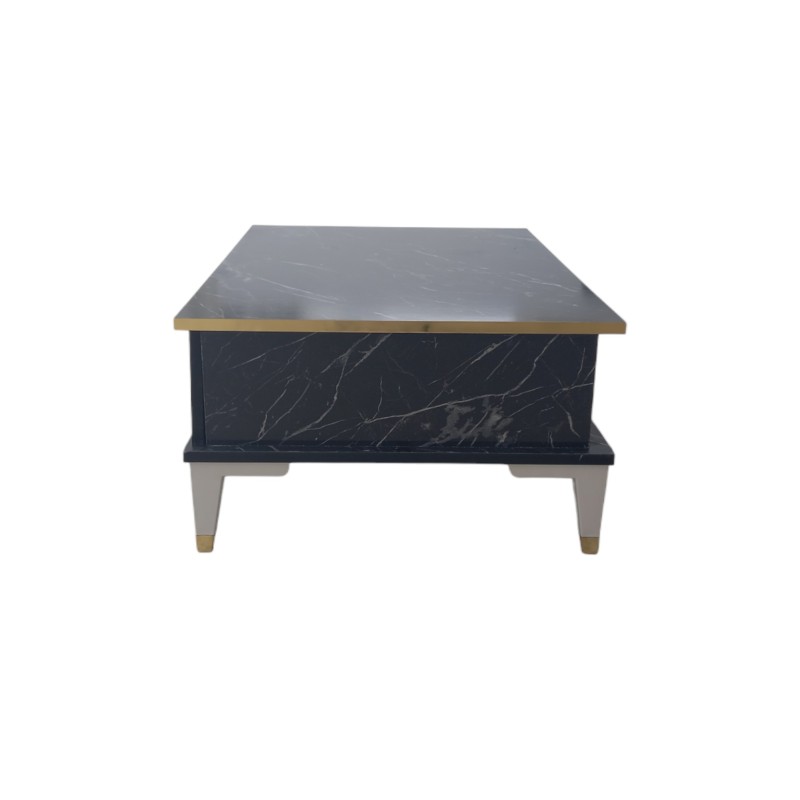 Table de salon Mdf high gloss effet marbre NOIR 93x61x35 cm