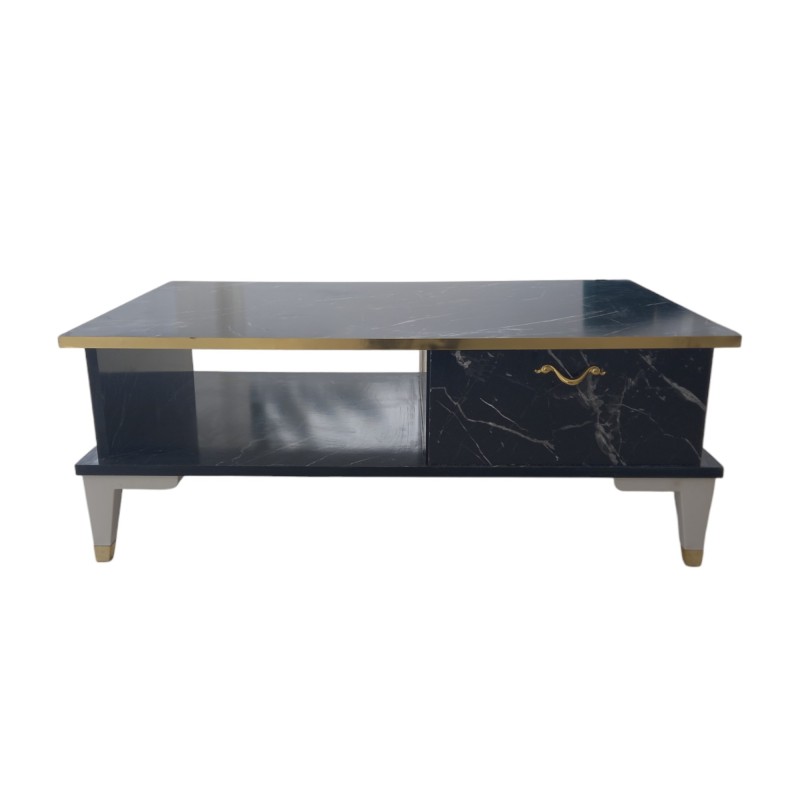 Table de salon Mdf high gloss effet marbre NOIR 93x61x35 cm