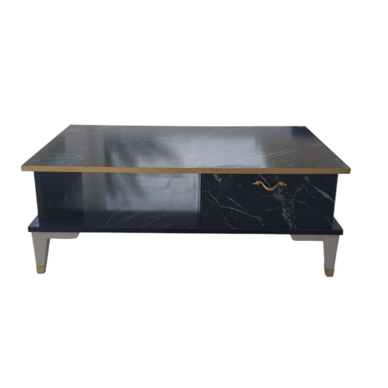 Table de salon Mdf high gloss effet marbre NOIR 93x61x35 cm