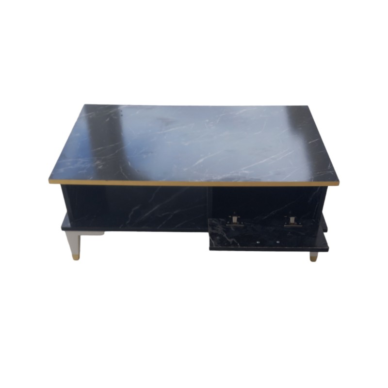 Table de salon Mdf high gloss effet marbre NOIR 93x61x35 cm