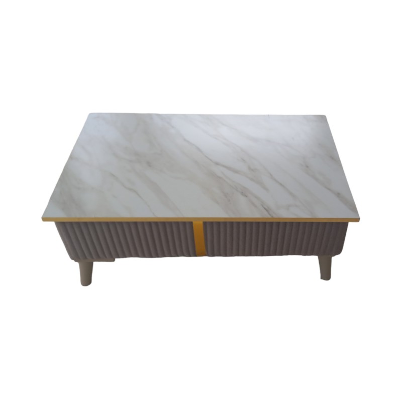 Table de salon Mdf high gloss effet marbre NOIR 93x61x35 cm