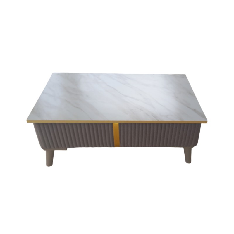 Table de salon Mdf high gloss effet marbre NOIR 93x61x35 cm