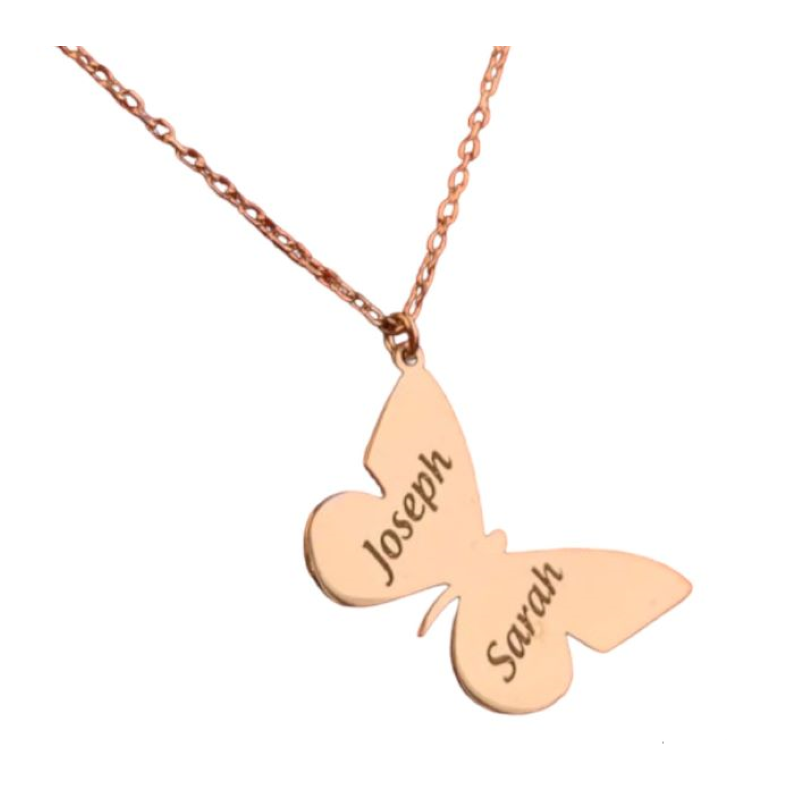 Collier Papillon Rose Gold avec 2 noms gravées