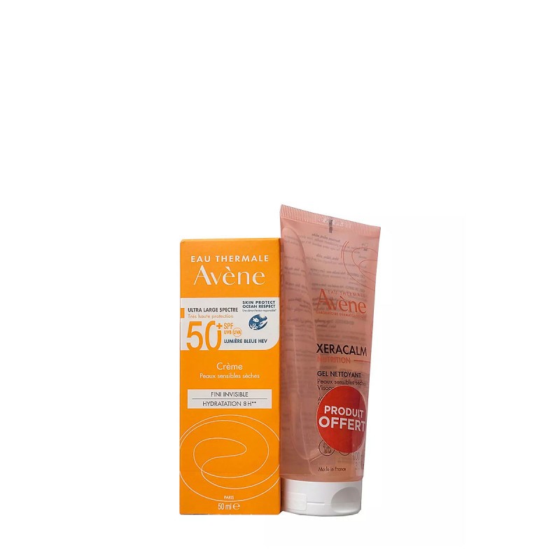 Avène - Crème solaire invisible SPF 50+ - 50ml + Xeracalm nutrition gel nettoyant - 100ml offert