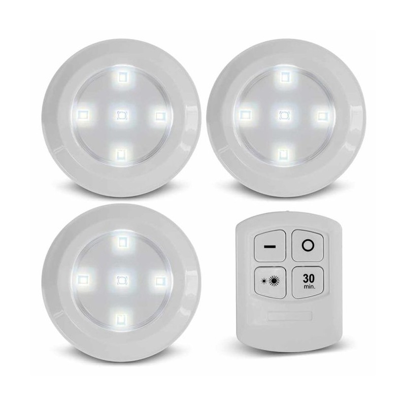 Lot de 3 Spots Led Sans Fil avec Télécommande