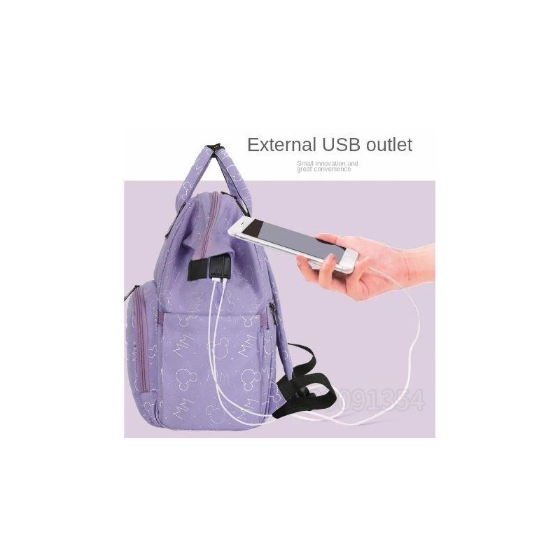 SAC A DOS DE MATERNITÉ VIOLET LILAS AVEC PORT USB – MICKEY