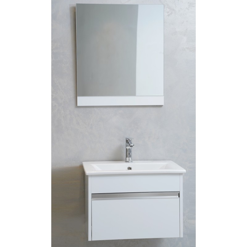 MEUBLE 60 IGLOSS BLANC 1 TIROIR + MIROIR RECTANGULAIRE + PLAN VASQUE 60 SARIMED ALPINO