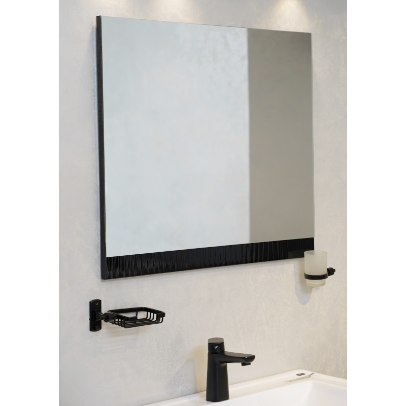 MEUBLE 80 NOIR IGLOSS  2 TIROIR + MIROIR + PLAN VASQUE MK 80 BLANC