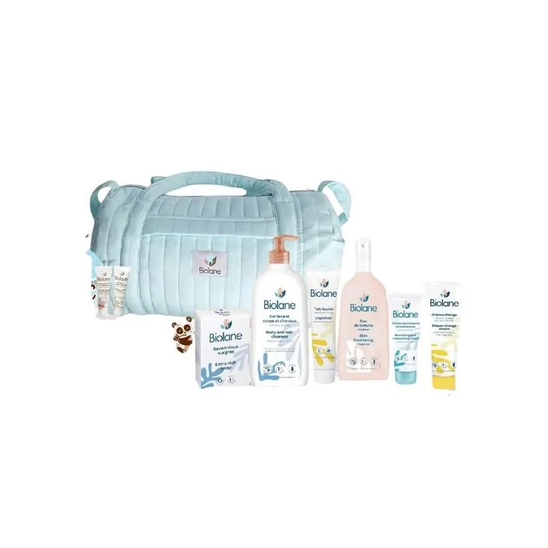Biolane sac maman matelasse en vert avec les produits