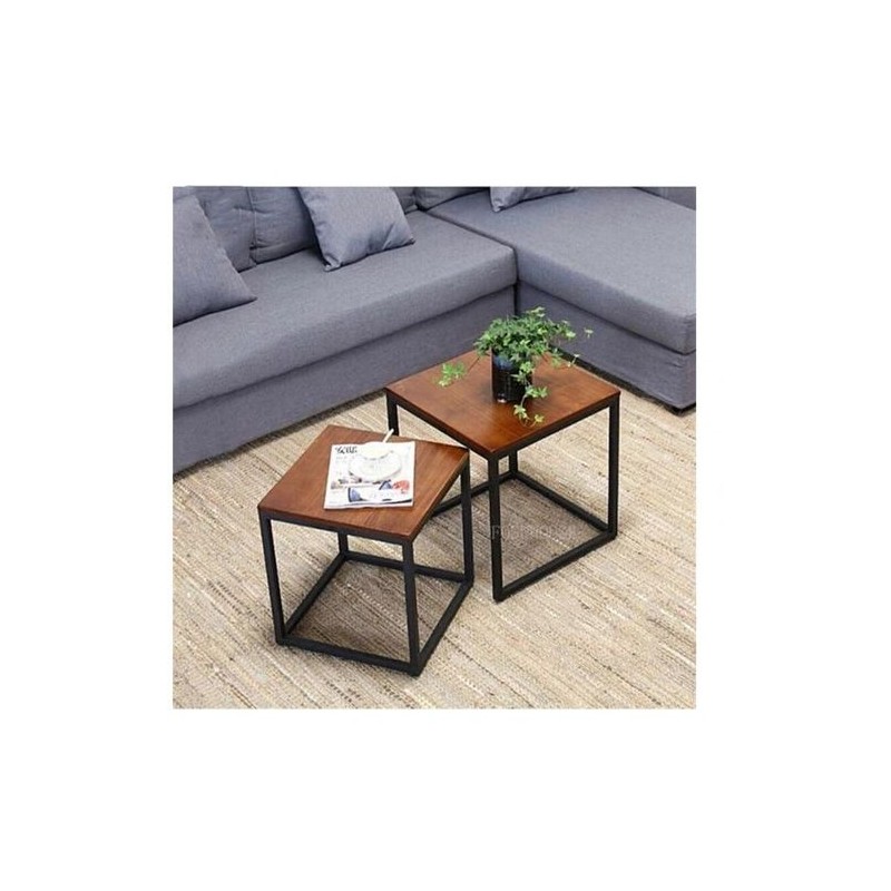 Set 2Tables gigognes - bois mdf marron - Acier - Blanc - L x l x H(50x50x50 )cm