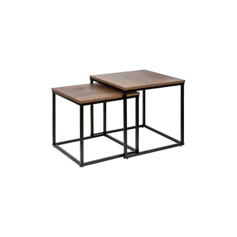 Set 2Tables gigognes - bois mdf marron - Acier - Blanc - L x l x H(50x50x50 )cm