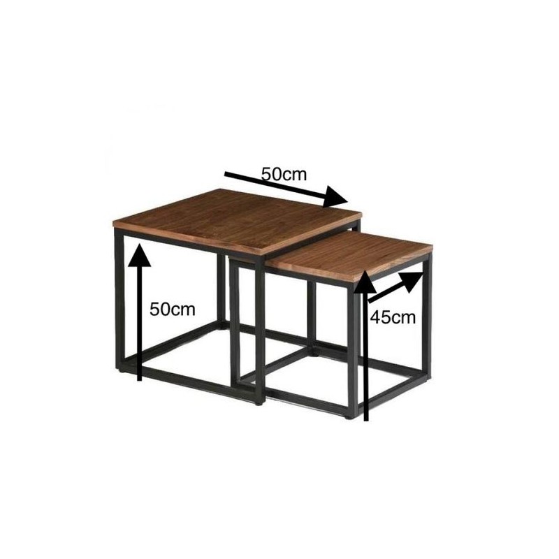 Set 2Tables gigognes - bois mdf marron - Acier - Blanc - L x l x H(50x50x50 )cm