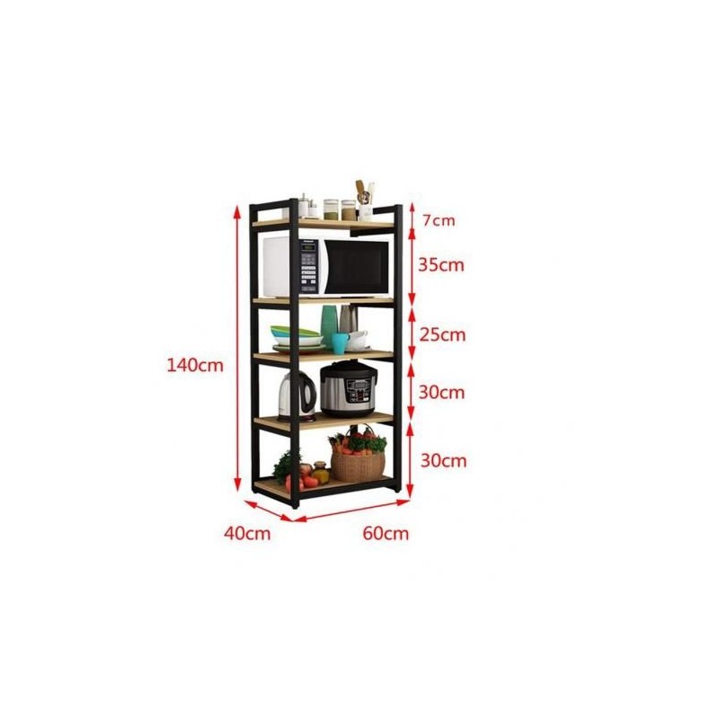 Étagère Cuisine - Bois mdf et Acier -Noir - H x L x P(140x60x40)cm