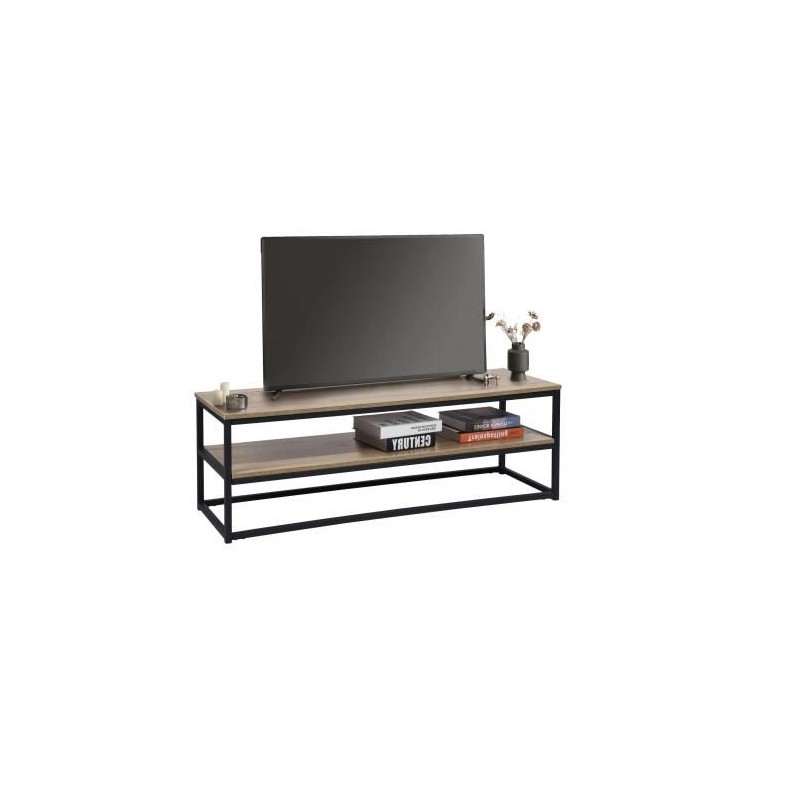 Table TV - Bois mdf marron et acier noir - H x L x l(42x120x40)cm