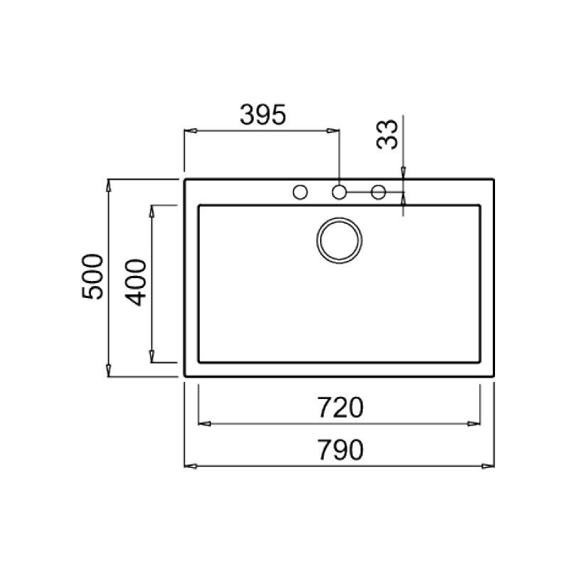 ÉVIER DE CUISINE ENCASTRABLE FOCUS GRANITECK 1 BAC 80CM - TORTORA