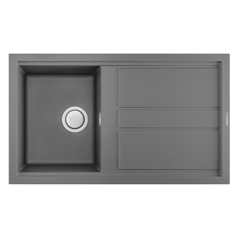 ÉVIER DE CUISINE ENCASTRABLE FOCUS GRANITECK 1 BAC + ÉGOUTTOIR 86CM - GRIS