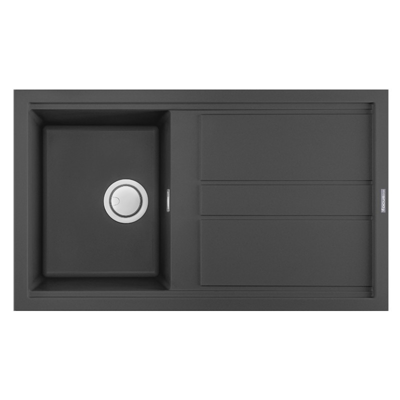 ÉVIER DE CUISINE ENCASTRABLE FOCUS GRANITECK 1 BAC + ÉGOUTTOIR 86CM - NOIR