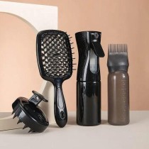 Ensemble de Coiffure 4 Pièces : Peigne Massage, Brosse à Shampoing, Flacon et Peigne - Noir -