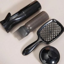 Ensemble de Coiffure 4 Pièces : Peigne Massage, Brosse à Shampoing, Flacon et Peigne - Noir -