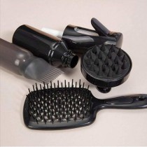 Ensemble de Coiffure 4 Pièces : Peigne Massage, Brosse à Shampoing, Flacon et Peigne - Noir -