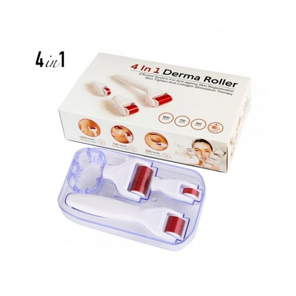 Derma Roller Coffret 4en1 - 3 Rouleaux de Massage et Soins du Visage + Réservoir de Désinfection