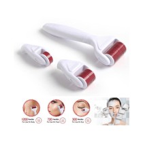 Derma Roller Coffret 4en1 - 3 Rouleaux de Massage et Soins du Visage + Réservoir de Désinfection