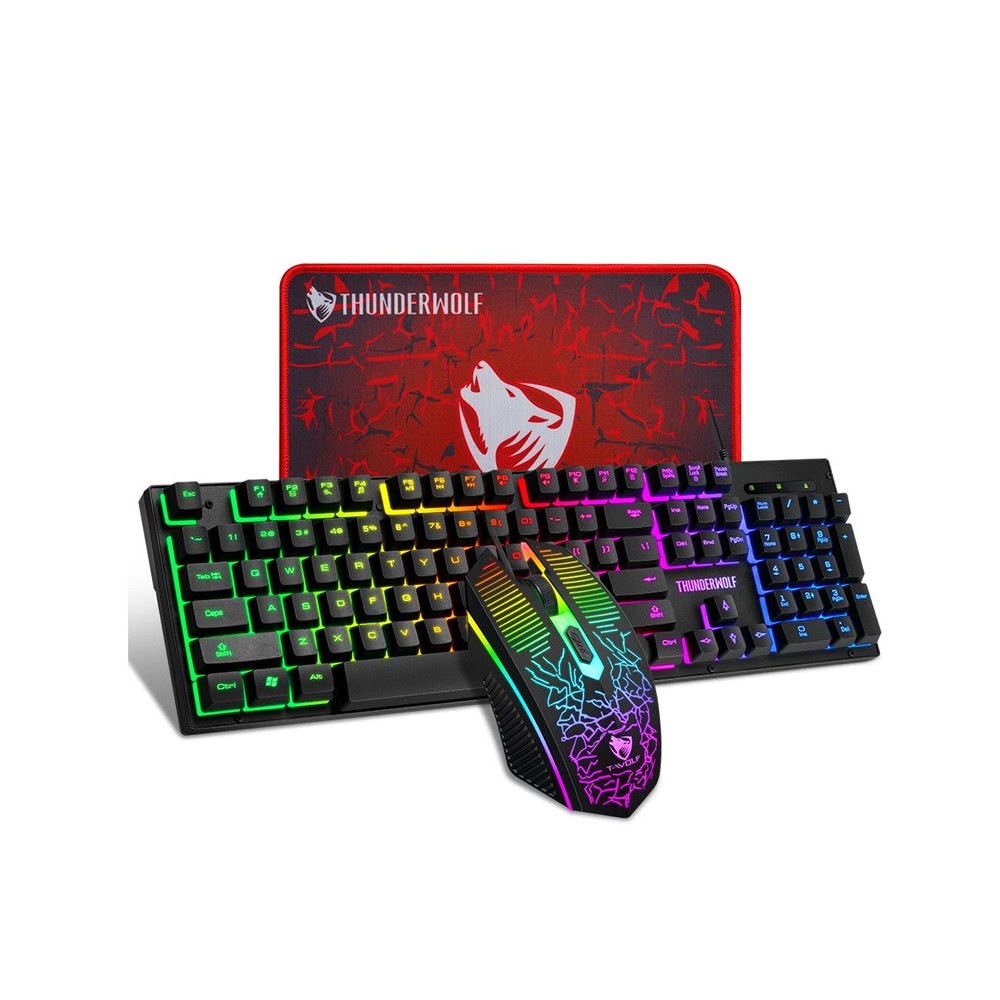 Pack Gamer 3 En1 Clavier & Souris T Wolf  RGB Noir