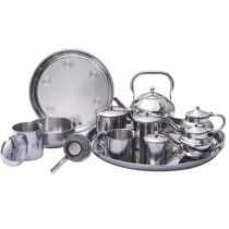 Service À Thé Arabian en Inox Plateau & Théière & Sucrier 12 Pcs