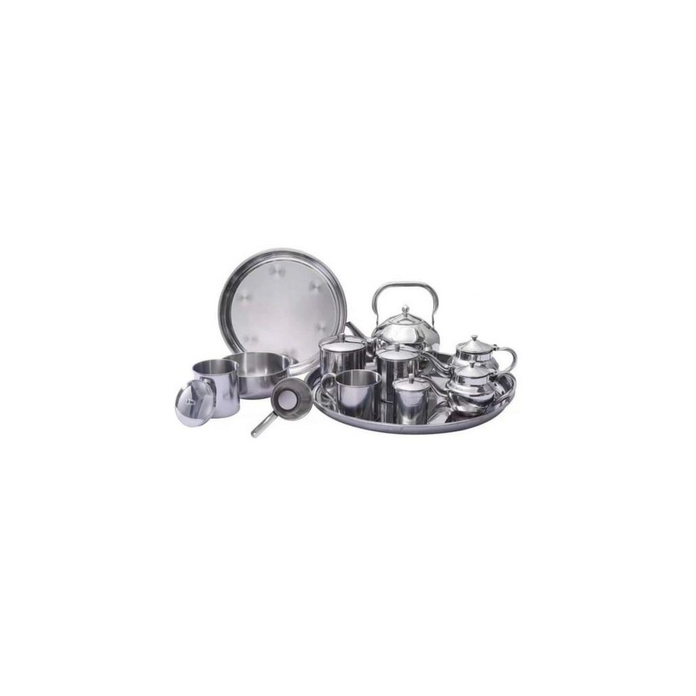 Service À Thé Arabian en Inox Plateau & Théière & Sucrier 12 Pcs